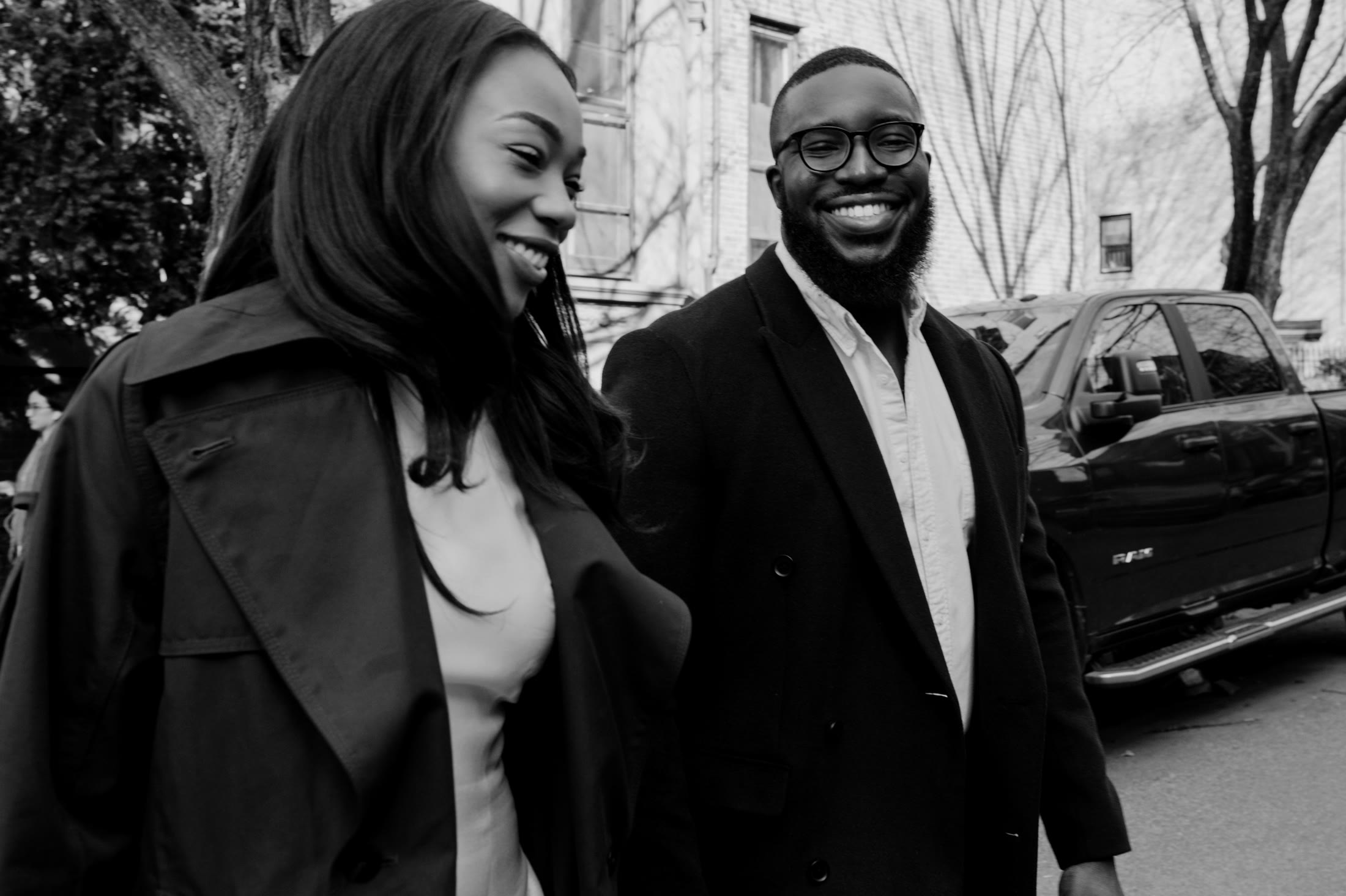 Stephanie and Femi smiling together